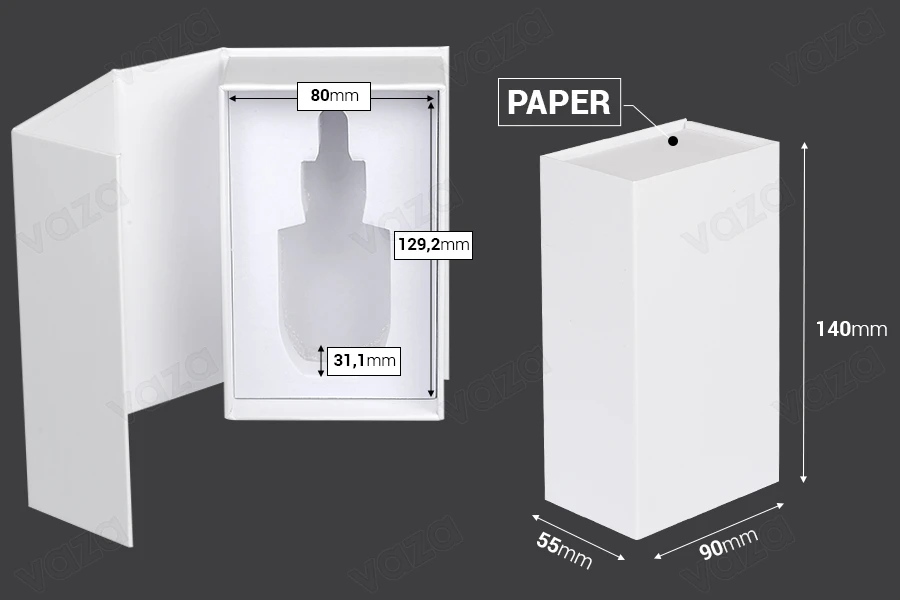 White paper box with magnetic closure 90x140x55 mm (for 30 ml bottles code: 1020-70-0) White paper box with magnetic closure 90x140x55 mm (for 30 ml bottles code: 1020-70-0)-image_dimensions