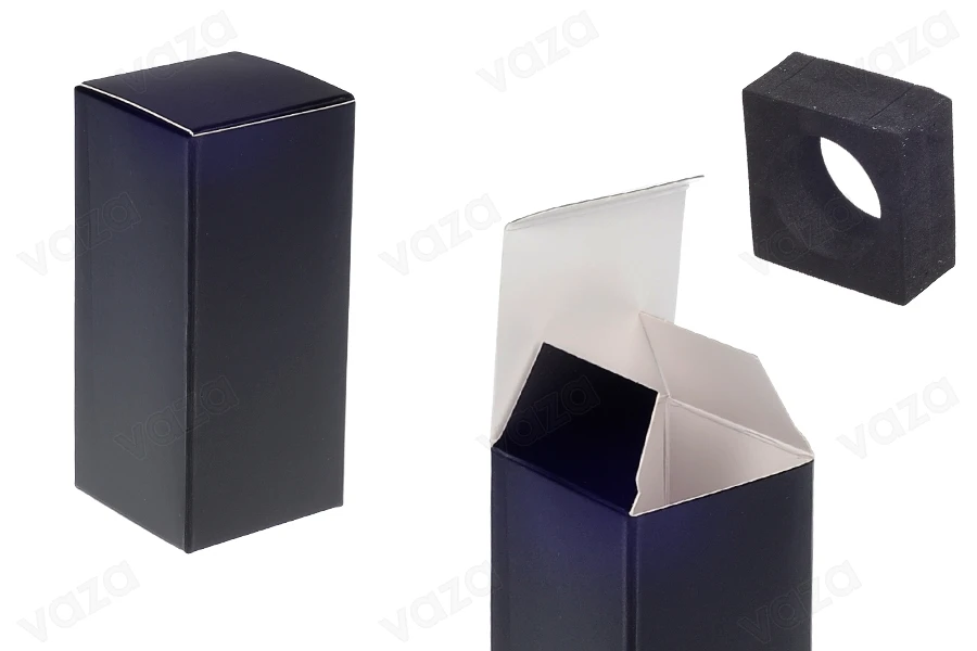 Verpackungsbox (500 g) 65 x 65 x 140 mm in der Farbe Schwarz matt mit Innenschaumboden für Flaschen mit einem Durchmesser von 44 mm – 20 Stück-produktbild