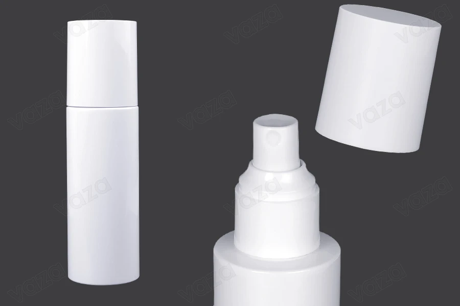 Flacon 100 ml en plastique (PET) blanc avec spray et bouchon - 6 pcs-photo_produit