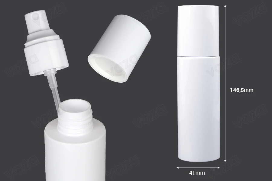 Flacon 100 ml en plastique (PET) blanc avec spray et bouchon - 6 pcs-photo_dimensions