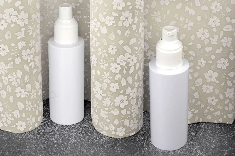 Flacon 100 ml en plastique (PET) blanc avec spray et bouchon - 6 pcs-photo_groupe