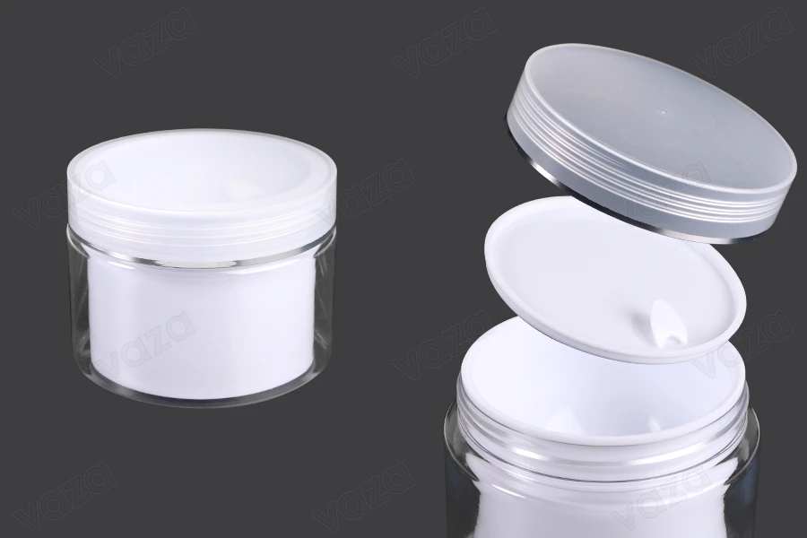 Zweibeiniger Cremetiegel 100ml aus Kunststoff mit Deckel und Kunststoffverschluss - 6 Stk-produktbild