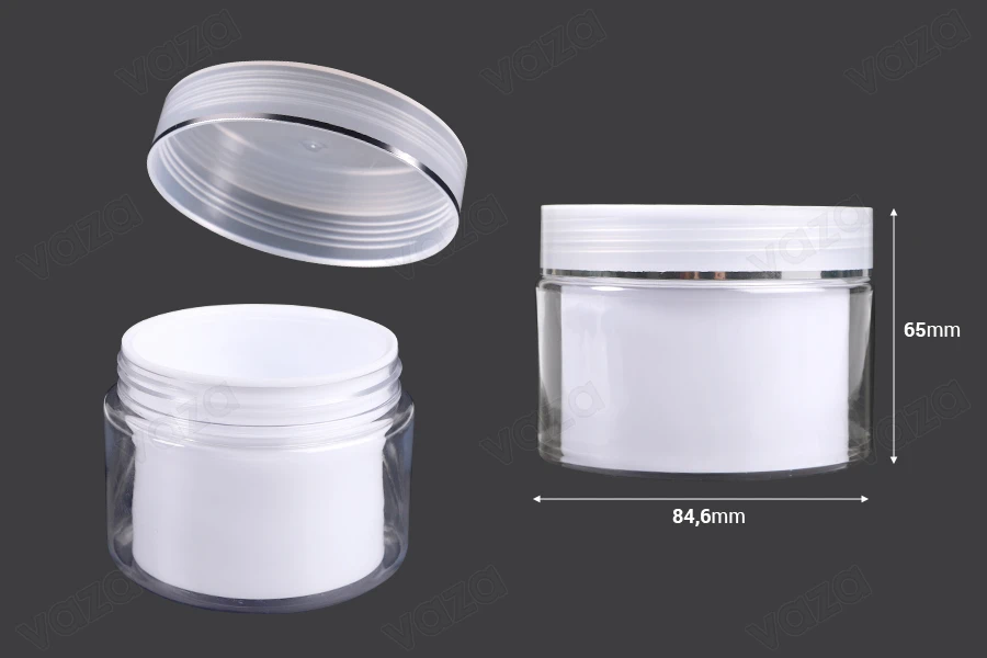 Zweibeiniger Cremetiegel 100ml aus Kunststoff mit Deckel und Kunststoffverschluss - 6 Stk-bildabmessungen