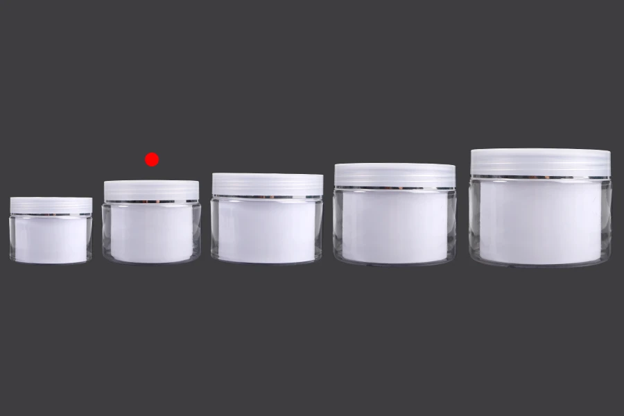 Zweibeiniger Cremetiegel 100ml aus Kunststoff mit Deckel und Kunststoffverschluss - 6 Stk