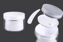 Bαζάκι δίπατο για κρέμα 150 ml πλαστικό με καπάκι, πλαστικό παρέμβυσμα και σπάτουλα - 6 τμχ