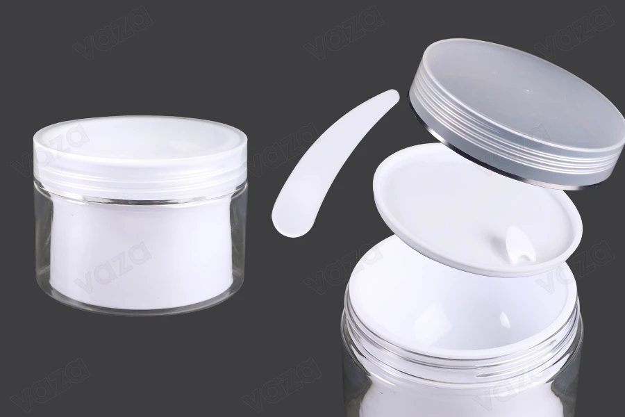 Barattolo per crema a due gambe 150 ml in plastica con coperchio, sigillo in plastica e spatola - 6 pz-immagine_prodotto