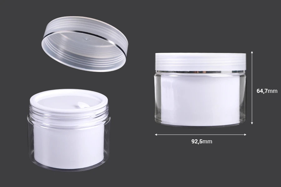 Bαζάκι δίπατο για κρέμα 150 ml πλαστικό με καπάκι, πλαστικό παρέμβυσμα και σπάτουλα - 6 τμχ