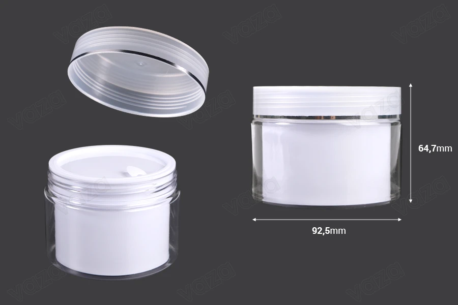 Barattolo per crema a due gambe 150 ml in plastica con coperchio, sigillo in plastica e spatola - 6 pz-dimensioni_immagine