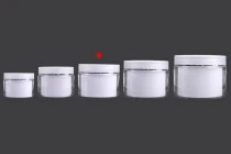 Bαζάκι δίπατο για κρέμα 150 ml πλαστικό με καπάκι, πλαστικό παρέμβυσμα και σπάτουλα - 6 τμχ