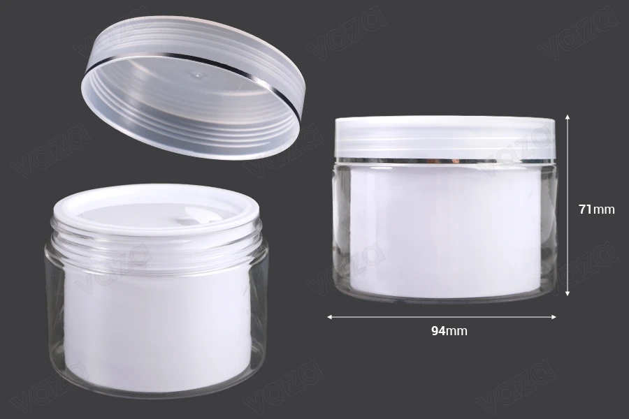 Bαζάκι δίπατο για κρέμα 200 ml πλαστικό με καπάκι, πλαστικό παρέμβυσμα και σπάτουλα - 6 τμχ-εικόνα_διαστάσεις