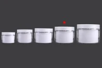 Pot à crème à deux pieds 200 ml en plastique avec couvercle, joint en plastique et spatule - 6 pcs Pot à crème à deux pieds 200 ml en plastique avec couvercle, joint en plastique et spatule - 6 pcs