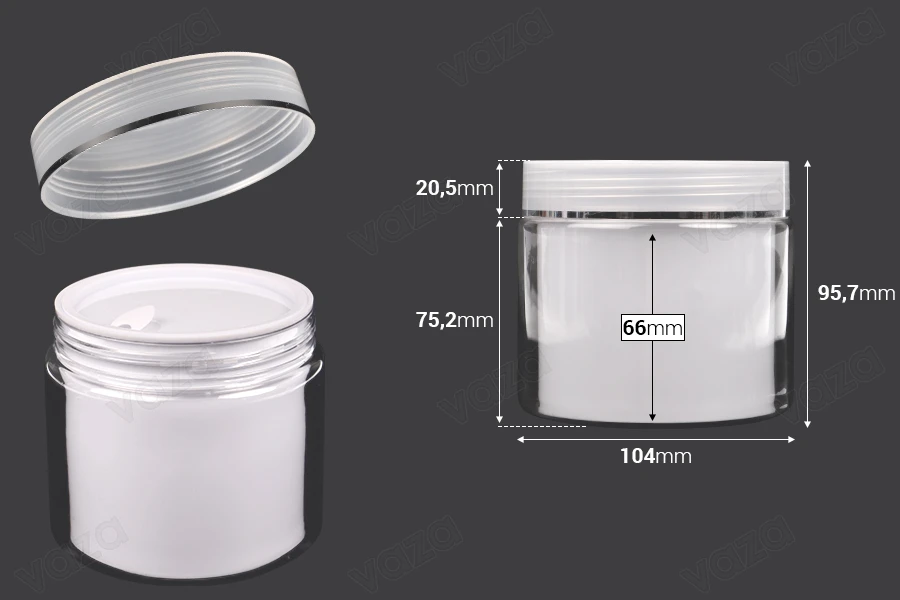 Bαζάκι δίπατο για κρέμα 500 ml πλαστικό με καπάκι, πλαστικό παρέμβυσμα και σπάτουλα - 6 τμχ-εικόνα_διαστάσεις