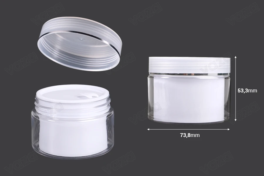 Vazo kremi me dy ndarje 50 ml plastik me kapak, tapë plastike dhe spatul - 6 copë-imazh_dimensione