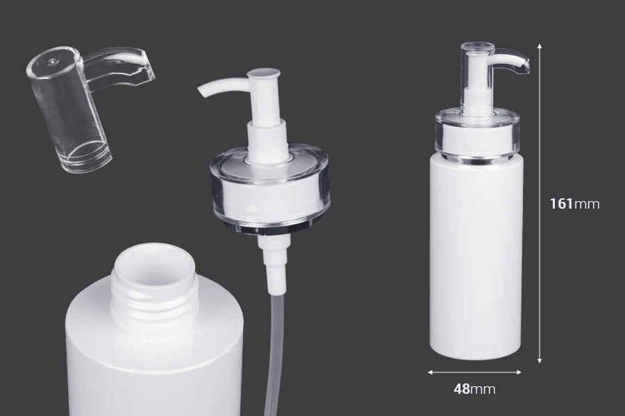 Flacon PET de 150 ml avec pompe à crème (PP24) et bouchon - 6 pcs Flacon PET de 150 ml avec pompe à crème (PP24) et bouchon - 6 pcs