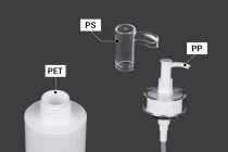 Flacon PET de 150 ml avec pompe à crème (PP24) et bouchon - 6 pcs Flacon PET de 150 ml avec pompe à crème (PP24) et bouchon - 6 pcs