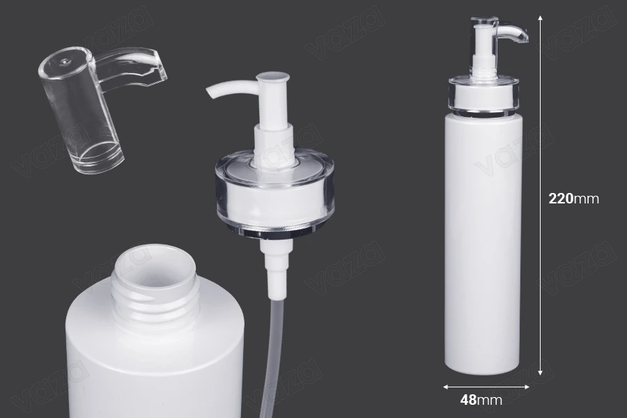 Μπουκάλι 250 ml PET με αντλία κρέμας (PP24) και καπάκι - 6 τμχ-εικόνα_διαστάσεις