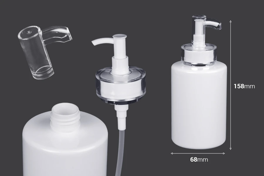 Μπουκάλι 300 ml PET με αντλία κρέμας (PP24) και καπάκι - 6 τμχ