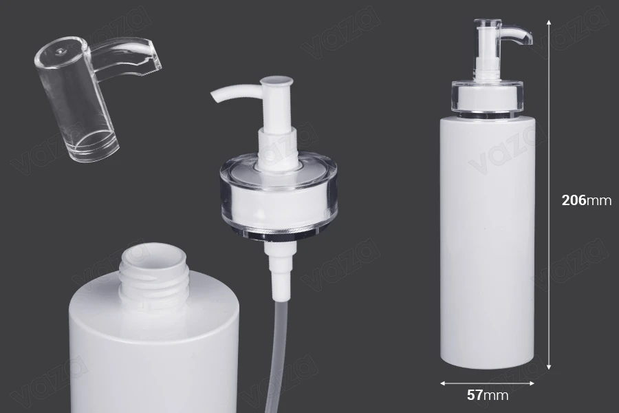 Μπουκάλι 350 ml PET με αντλία κρέμας (PP24) και καπάκι - 6 τμχ -εικόνα_διαστάσεις