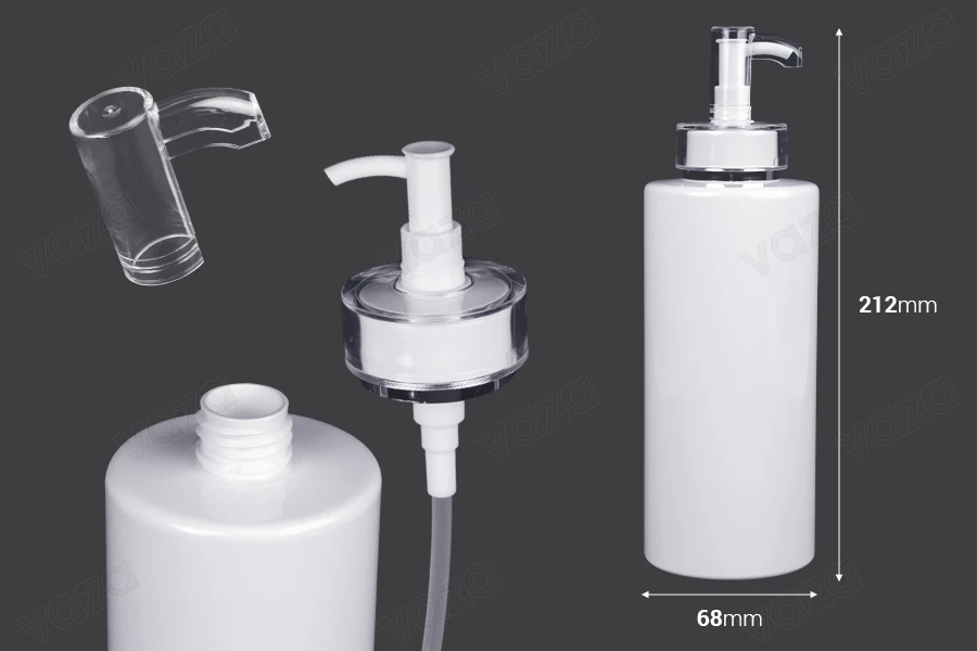 Μπουκάλι 500 ml PET με αντλία κρέμας (PP24) και καπάκι - 6 τμχ-εικόνα_διαστάσεις