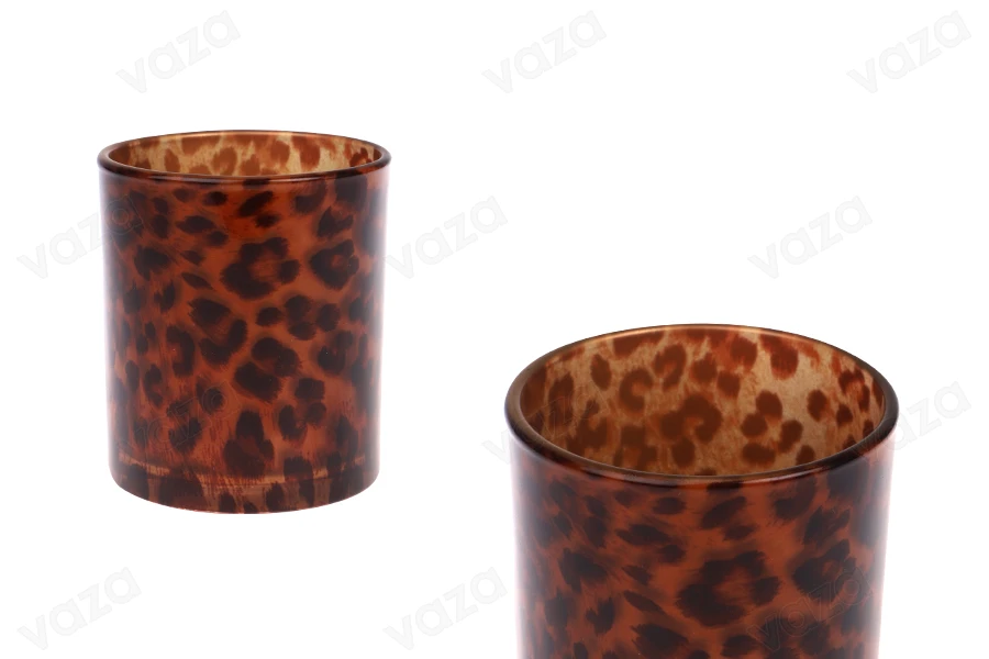 Portacandele in vetro con motivo leopardato (80 x 90 mm) Portacandele in vetro con motivo leopardato (80 x 90 mm)-immagine_prodotto