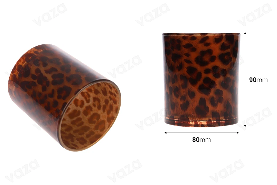 Portacandele in vetro con motivo leopardato (80 x 90 mm) Portacandele in vetro con motivo leopardato (80 x 90 mm)-dimensioni_immagine