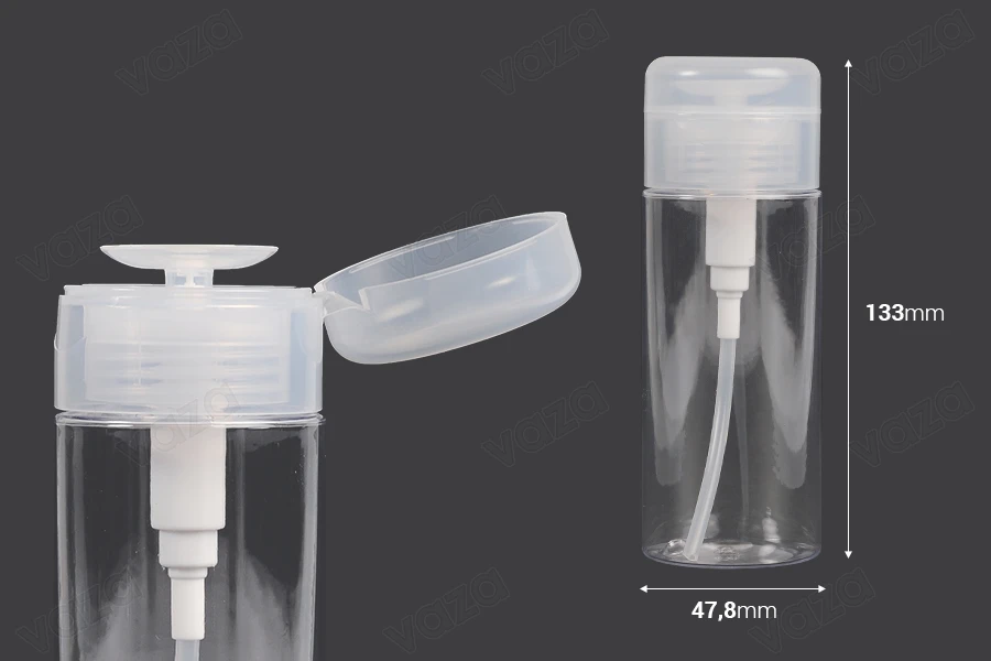 Πλαστικό μπουκάλι 150 ml με αντλία pumper για ντεμακιγιάζ- 12 τμχ-εικόνα_διαστάσεις