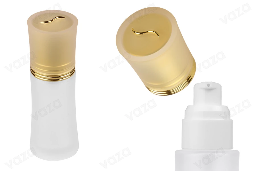 Shishe qelqi ngjyrë e bardhë 50 ml për kremra me kapak dhe pompë Shishe qelqi ngjyrë e bardhë 50 ml për kremra me kapak dhe pompë-imazh_produkt