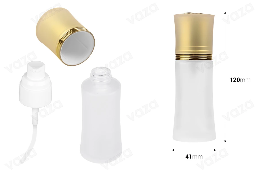 Shishe qelqi ngjyrë e bardhë 50 ml për kremra me kapak dhe pompë Shishe qelqi ngjyrë e bardhë 50 ml për kremra me kapak dhe pompë-imazh_dimensione