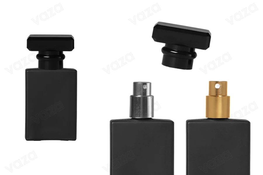 Schwarze 30-ml-Parfümglasflasche mit Sprühpumpe und Verschluss-produktbild