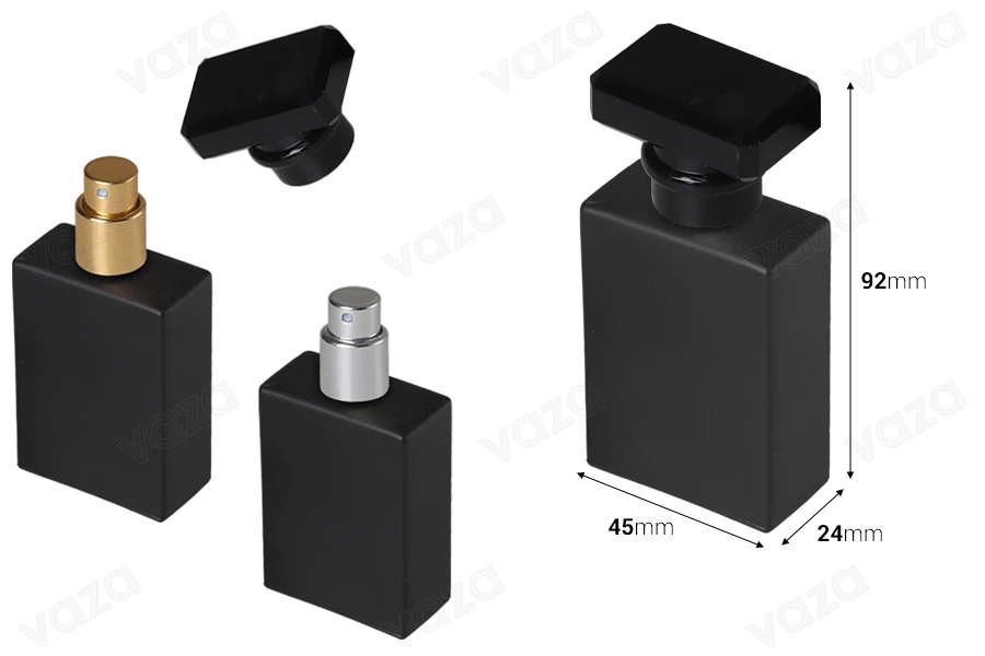 Schwarze 30-ml-Parfümglasflasche mit Sprühpumpe und Verschluss-bildabmessungen