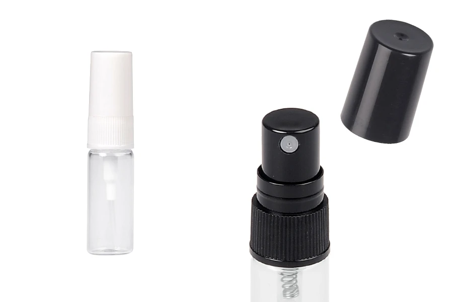 Γυάλινο διάφανο μπουκαλάκι 3 ml με πλαστικό σπρέι και καπάκι - 6 τμχ Γυάλινο διάφανο μπουκαλάκι 3 ml με πλαστικό σπρέι και καπάκι - 6 τμχ