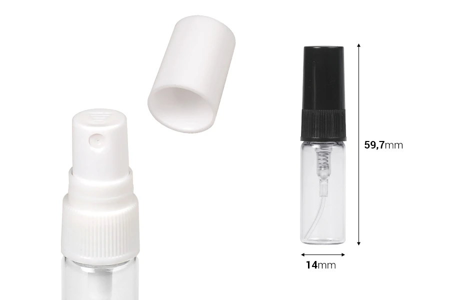 Γυάλινο διάφανο μπουκαλάκι 3 ml με πλαστικό σπρέι και καπάκι - 6 τμχ Γυάλινο διάφανο μπουκαλάκι 3 ml με πλαστικό σπρέι και καπάκι - 6 τμχ