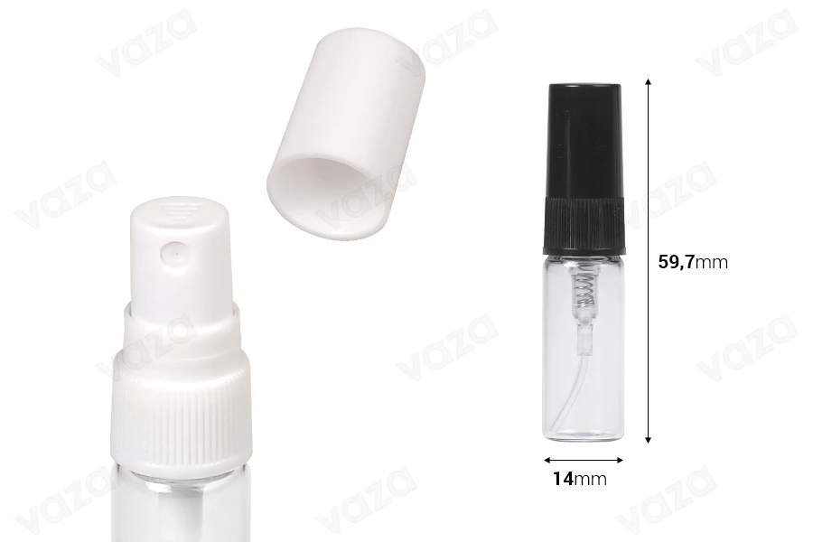 Shishe qelqi transparente 3 ml me sprej plastik dhe kapak - 6 copë-imazh_dimensione
