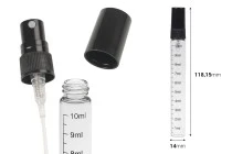 Clear glass bottle 10 ml with graduation, plastic spray and cap - 6 pcs