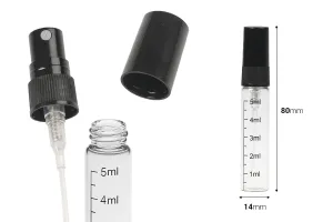 Γυάλινο διάφανο μπουκαλάκι 5 ml με διαβάθμιση, πλαστικό σπρέι και καπάκι - 6 τμχ-2