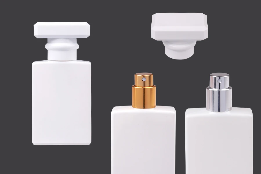 Φιάλη αρωμάτων γυάλινη 30 ml σε λευκό χρώμα με σπρέι και καπάκι