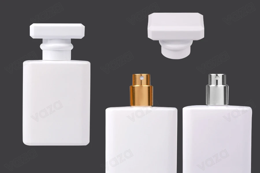 Φιάλη αρωμάτων γυάλινη 50 ml σε λευκό χρώμα με σπρέι και καπάκι Φιάλη αρωμάτων γυάλινη 50 ml σε λευκό χρώμα με σπρέι και καπάκι-εικόνα_προϊοντική