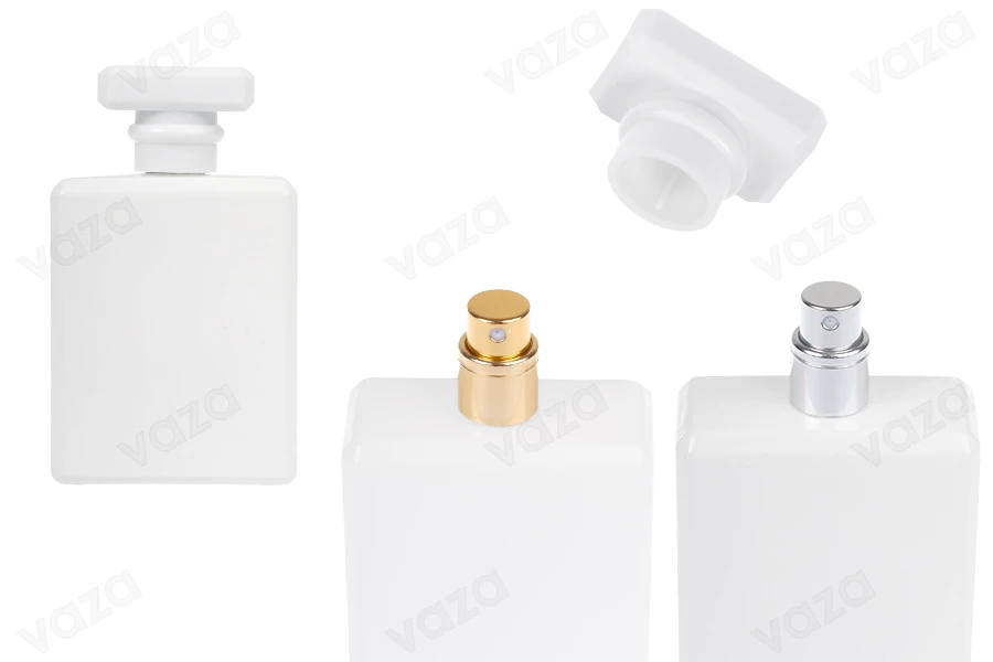 Flacone per profumo in vetro da 100 ml di colore bianco con spray e tappo-immagine_prodotto