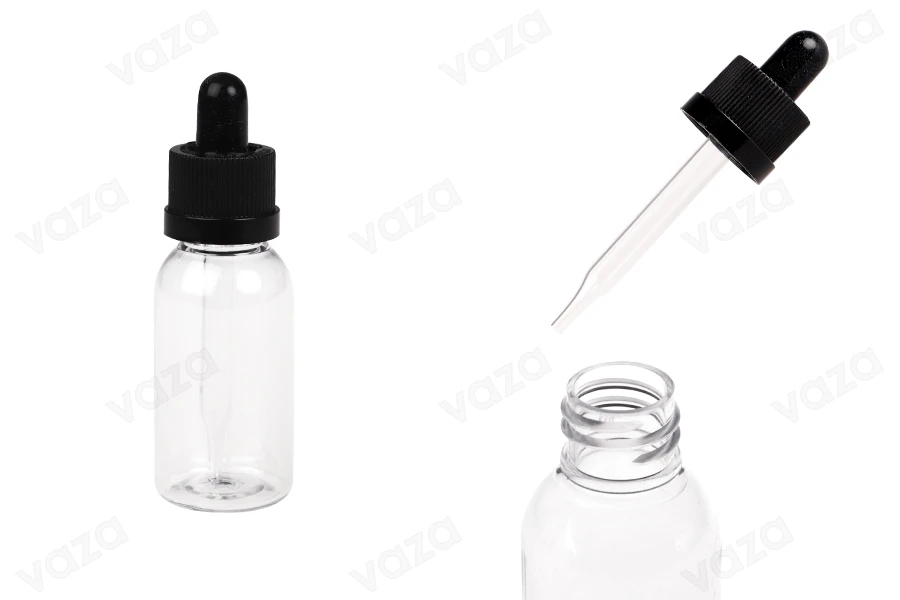 Flacon transparent en plastique (PET) de 30 ml avec compte-gouttes noir-photo_produit