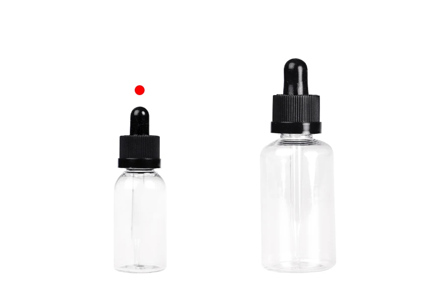 Πλαστικό (PET) διάφανο μπουκαλάκι 30 ml με μαύρο σταγονόμετρο με ασφάλεια CRC - 12 τμχ