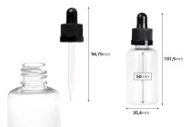 Πλαστικό (PET) διάφανο μπουκαλάκι 50 ml με μαύρο σταγονόμετρο με ασφάλεια CRC -12 τμχ