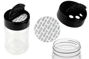Barattolo per spezie in plastica trasparente (PET) (52x89 mm) 150 ml con coperchio nero e sigillo interno (PE)-1