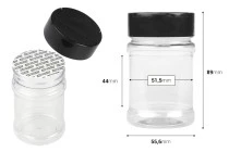 Διάφανο πλαστικό (PET) βαζάκι 150 ml με μαύρο καπάκι και εσωτερικό παρέμβυσμα (PE) για μπαχαρικά - 6 τμχ