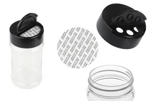 Barattolo per spezie in plastica trasparente (PET) (52x109 mm) 170 ml con coperchio nero e sigillo interno (PE)-1