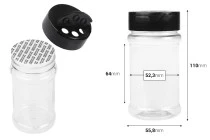 Διάφανο πλαστικό (PET) βαζάκι 170 ml με μαύρο καπάκι και εσωτερικό παρέμβυσμα (PE) για μπαχαρικά - 6 τμχ