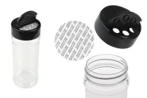Διάφανο πλαστικό (PET) βαζάκι 250 ml με μαύρο καπάκι και εσωτερικό παρέμβυσμα (PE) για μπαχαρικά - 6 τμχ
