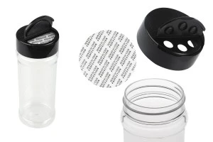 Barattolo per spezie in plastica trasparente (PET) (52x143 mm) 250 ml con coperchio nero e sigillo interno (PE)-1