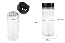 Διάφανο πλαστικό (PET) βαζάκι 250 ml με μαύρο καπάκι και εσωτερικό παρέμβυσμα (PE) για μπαχαρικά - 6 τμχ