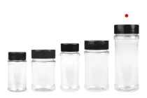 Διάφανο πλαστικό (PET) βαζάκι 250 ml με μαύρο καπάκι και εσωτερικό παρέμβυσμα (PE) για μπαχαρικά - 6 τμχ