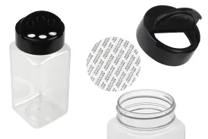 Barattolo per spezie in plastica trasparente (PET) (52x122 mm) 250 ml con coperchio nero e sigillo interno (PE)-1
